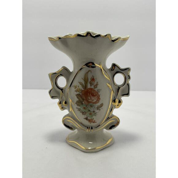 Crown Stafford china Hand Painted 5.5" Vase Figurine Set‎ Gold Trim Floral - Picture 9 of 16